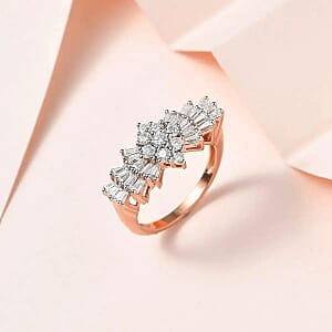 Moissanite Ballerina Ring in Vermeil Rose Gold Over Sterling Silver (Size  11.0)