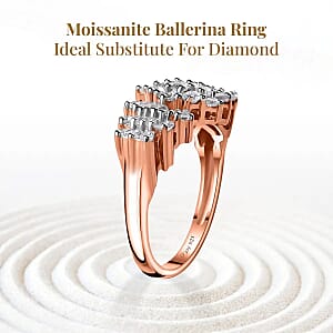 Moissanite Ballerina Ring in Vermeil Rose Gold Over Sterling Silver (Size  11.0)