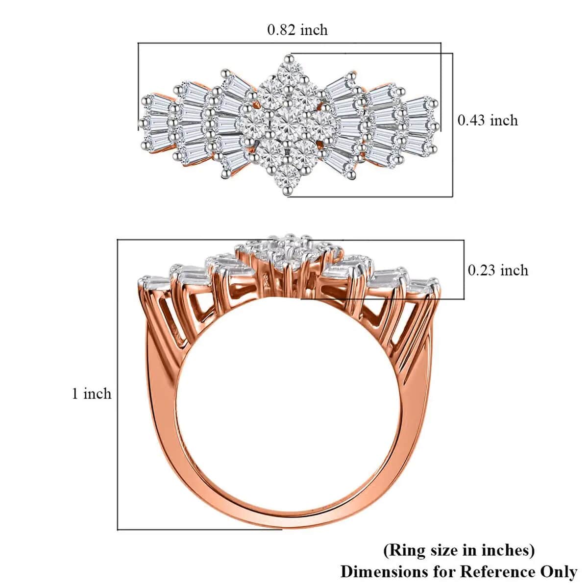 Moissanite Ballerina Ring in Vermeil Rose Gold Over Sterling Silver (Size 11.0) image number 7