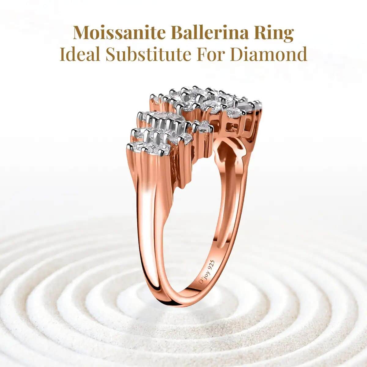 Moissanite Ballerina Ring in Vermeil Rose Gold Over Sterling Silver (Size 6.0) image number 3