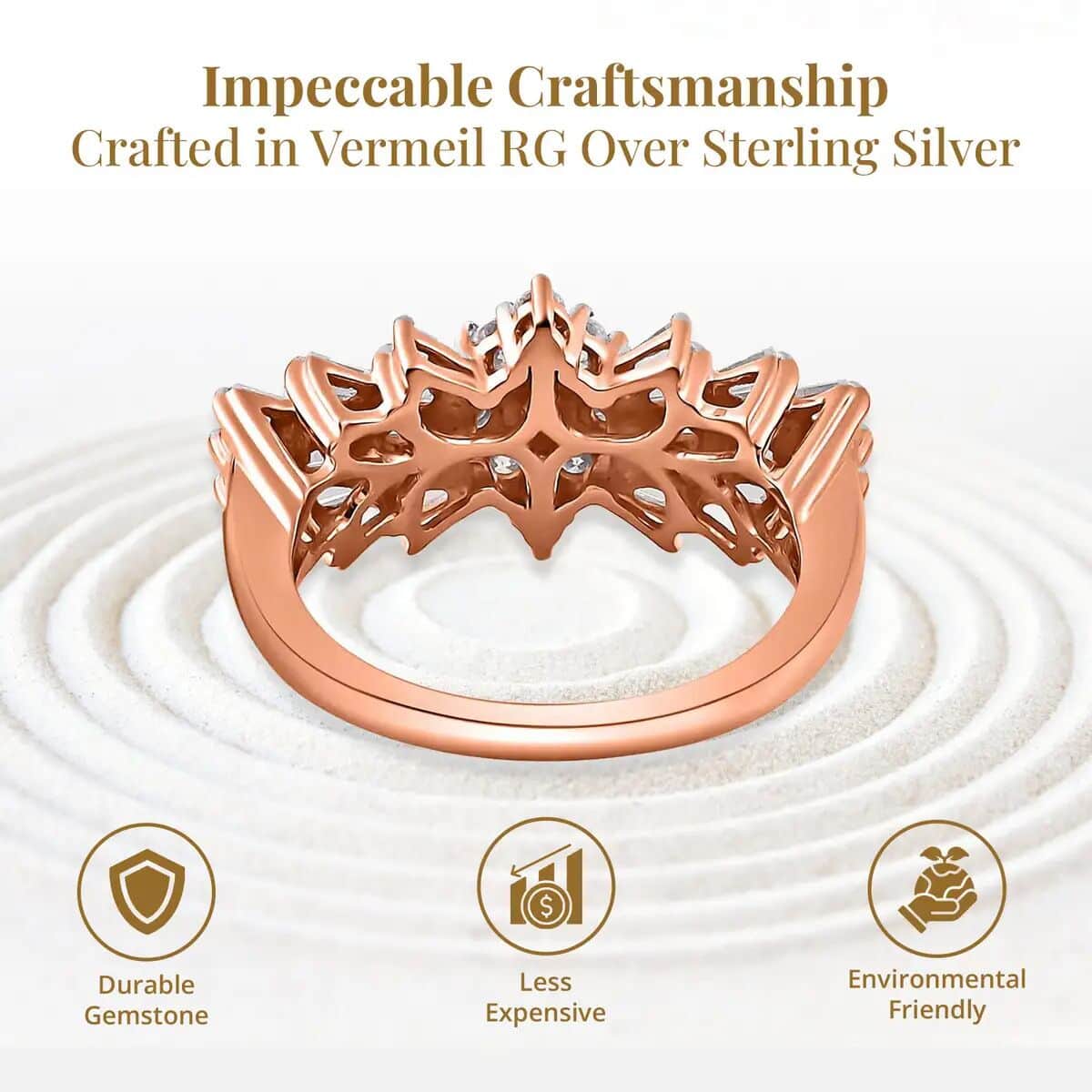 Moissanite Ballerina Ring in Vermeil Rose Gold Over Sterling Silver (Size 7.0) image number 5