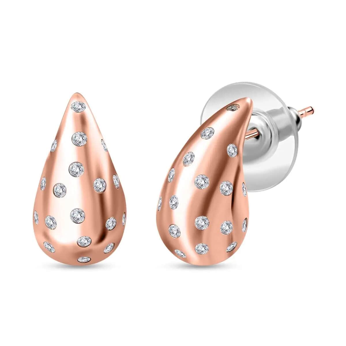 Moissanite Rain Drop Tear Drop Statement Earrings in Vermeil Rose Gold Over Sterling Silver 1.00 ctw image number 0