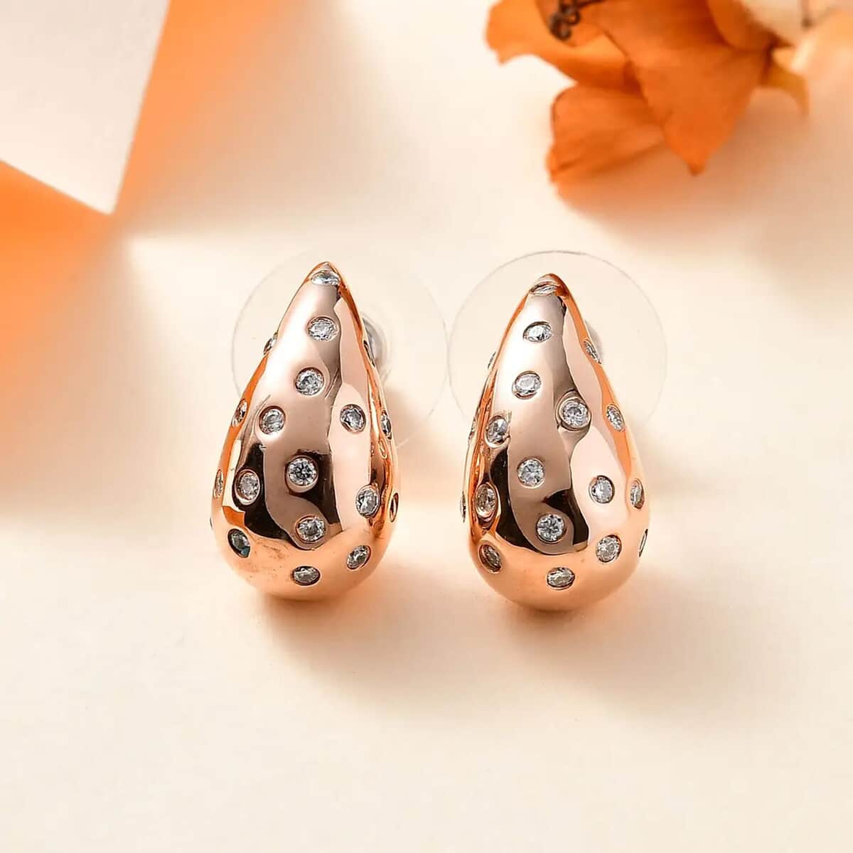 Moissanite Rain Drop Tear Drop Statement Earrings in Vermeil Rose Gold Over Sterling Silver 1.00 ctw image number 1