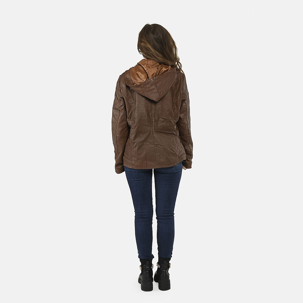 La Marey Pecan Genuine Lambskin Leather Zip Up Jacket with Detachable Hoods - S image number 1