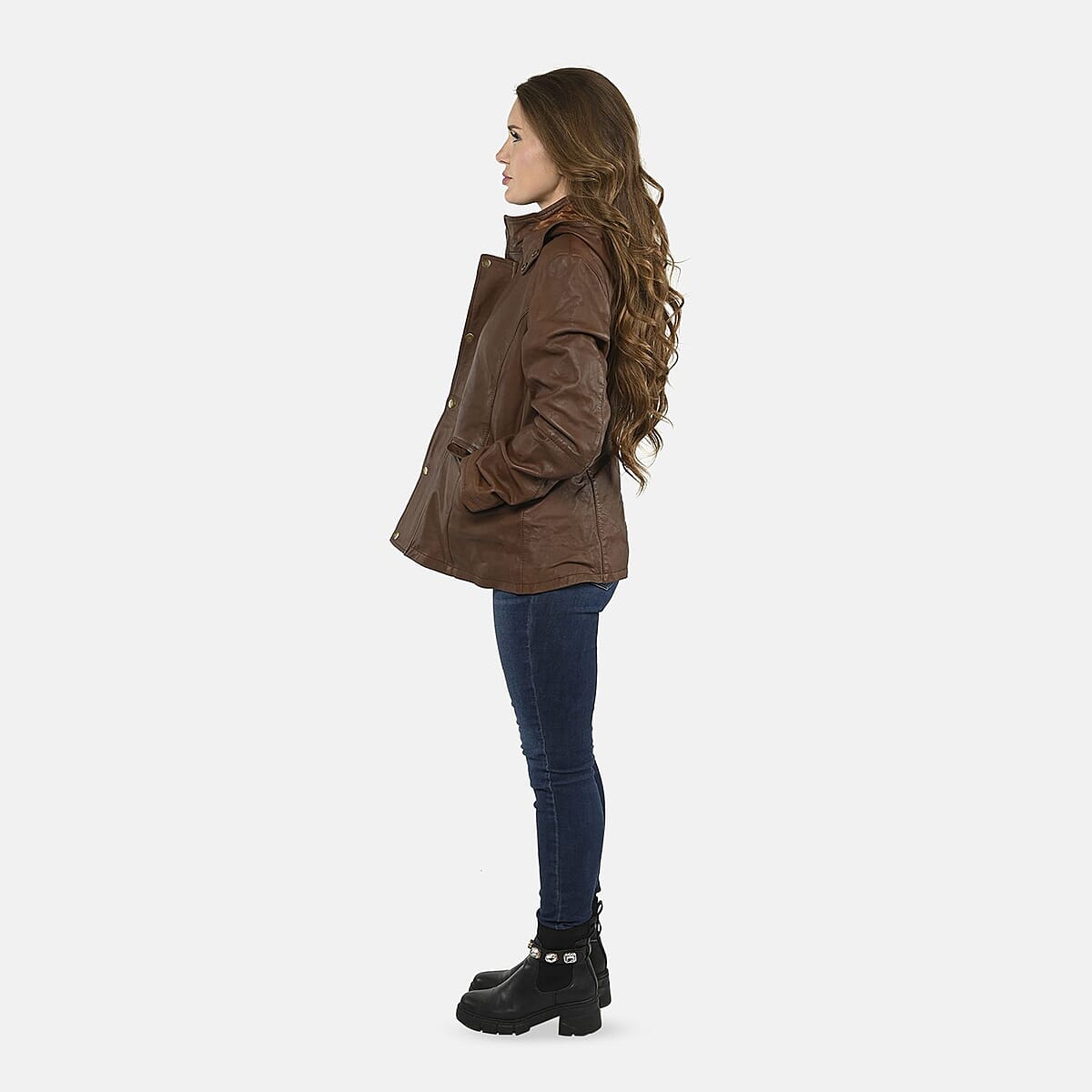 La Marey Pecan Genuine Lambskin Leather Zip Up Jacket with Detachable Hoods - S image number 2