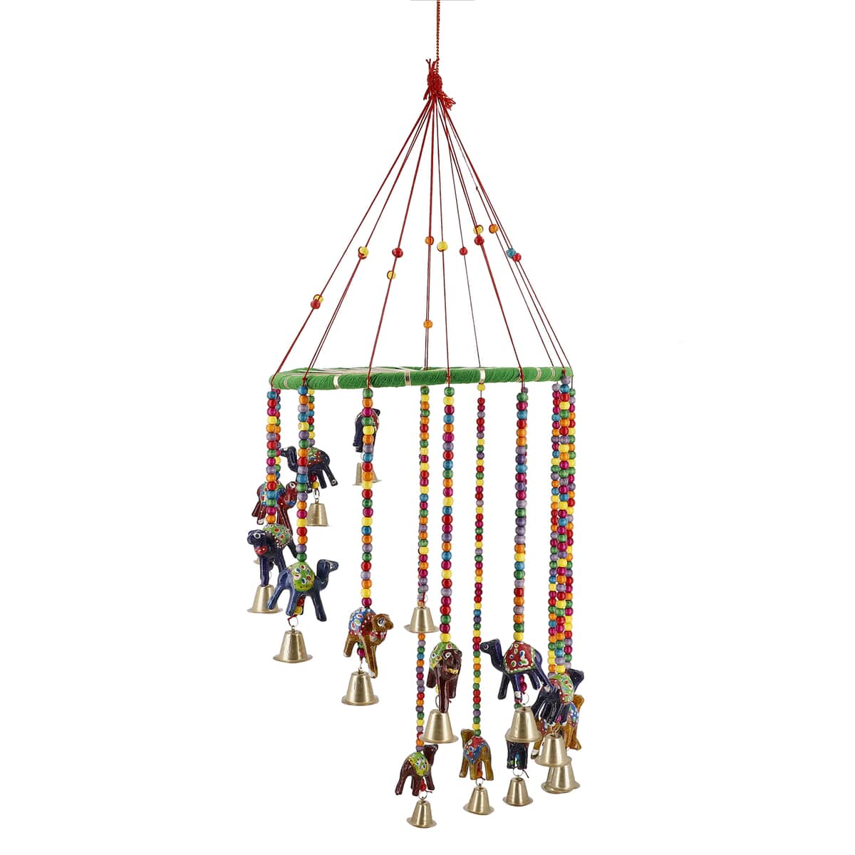 Hand Crafted Multi Color Elephant Hanging with Bells 8 Inch image number 0