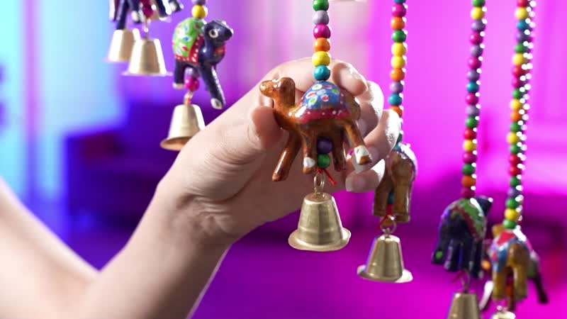 Hand Crafted Multi Color Elephant Hanging with Bells (8")