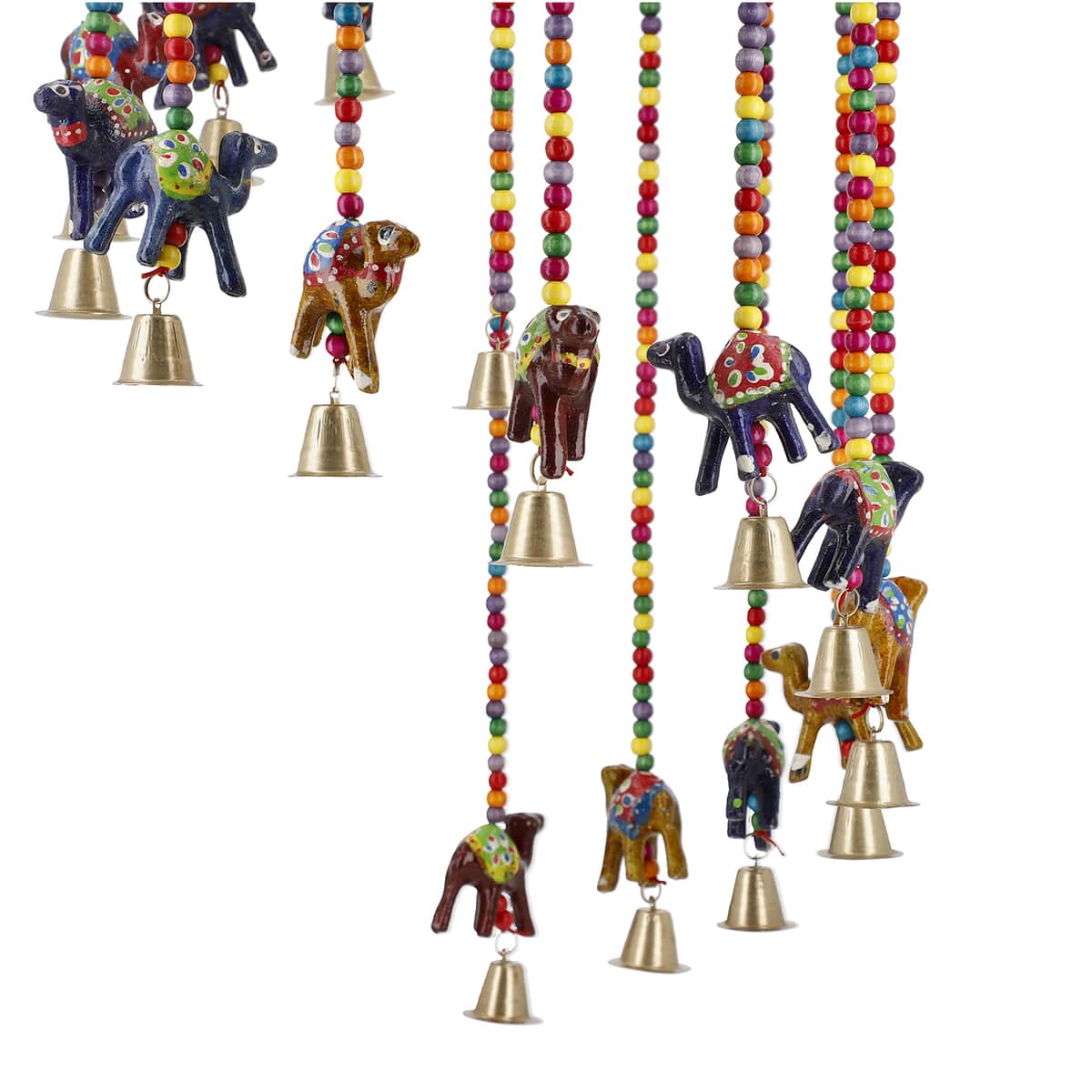 Hand Crafted Multi Color Elephant Hanging with Bells 8 Inch image number 2