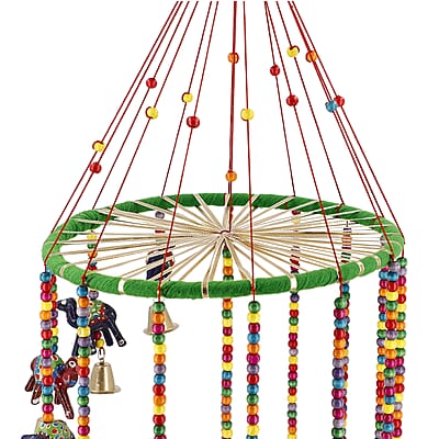 Hand Crafted Multi Color Elephant Hanging with Bells 8 Inch