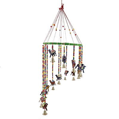 Hand Crafted Multi Color Elephant Hanging with Bells 8 Inch