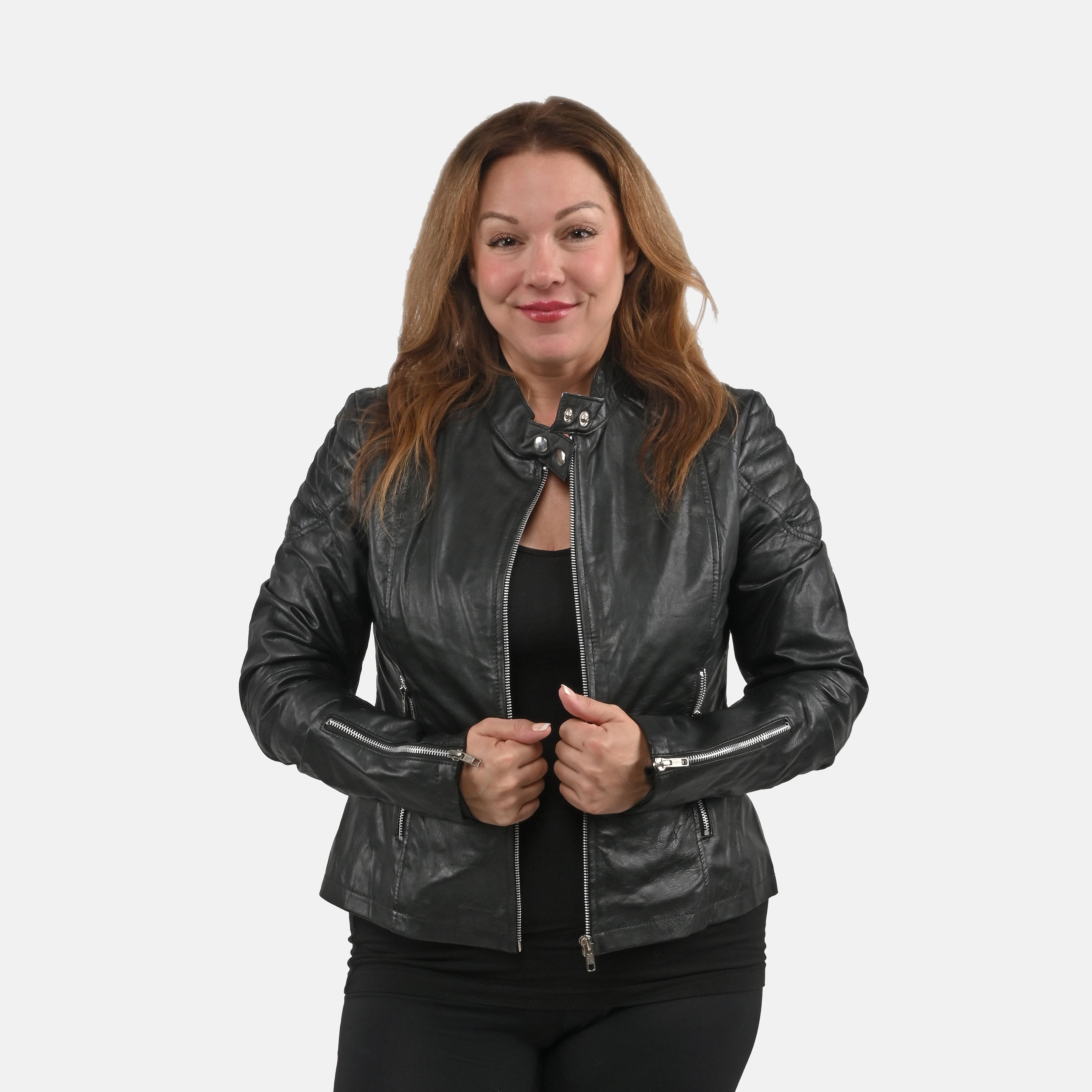 La Marey Black Genuine Lambskin Leather Zip Up Jacket - S
