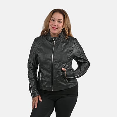 La Marey Black Genuine Lambskin Leather Zip Up Jacket - S