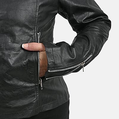 La Marey Black Genuine Lambskin Leather Zip Up Jacket - S