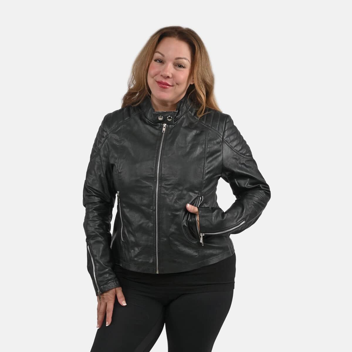 La Marey Black Genuine Lambskin Leather Zip Up Jacket - M image number 3