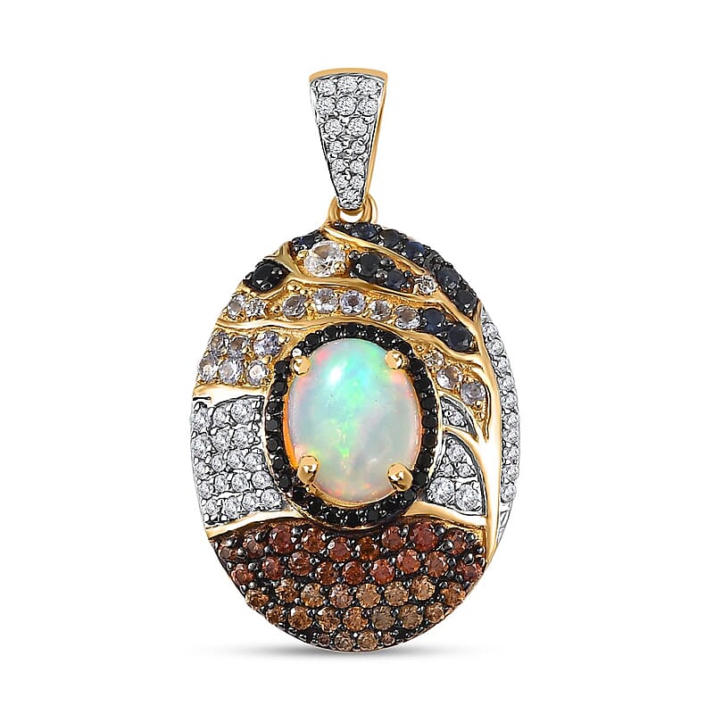 Ethiopian Welo Opal and Multi Gemstone Pendant without Chain in Vermeil Yellow Gold Over Sterling Silver 4.70 ctw