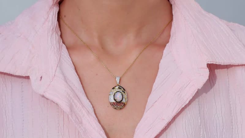 Ethiopian Welo Opal and Multi Gemstone Pendant without Chain in Vermeil Yellow Gold Over Sterling Silver 4.70 ctw
