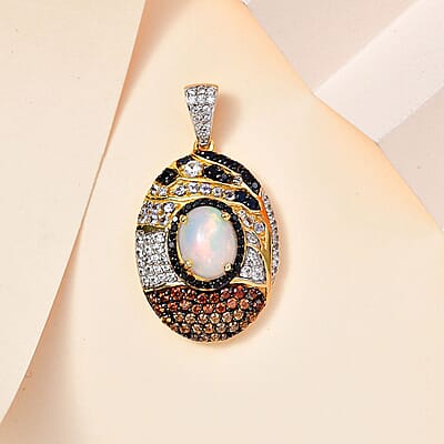 Ethiopian Welo Opal and Multi Gemstone Pendant without Chain in Vermeil Yellow Gold Over Sterling Silver 4.70 ctw