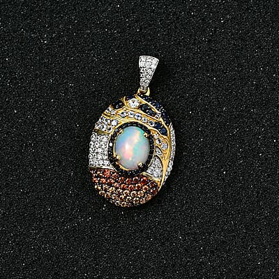 Ethiopian Welo Opal and Multi Gemstone Pendant without Chain in Vermeil Yellow Gold Over Sterling Silver 4.70 ctw