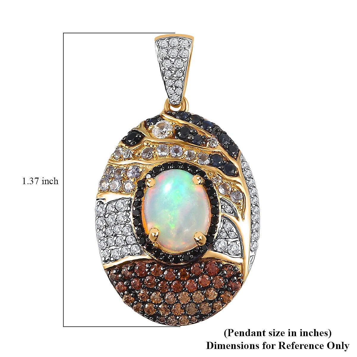 Ethiopian Welo Opal and Multi Gemstone Pendant without Chain in Vermeil Yellow Gold Over Sterling Silver 4.70 ctw