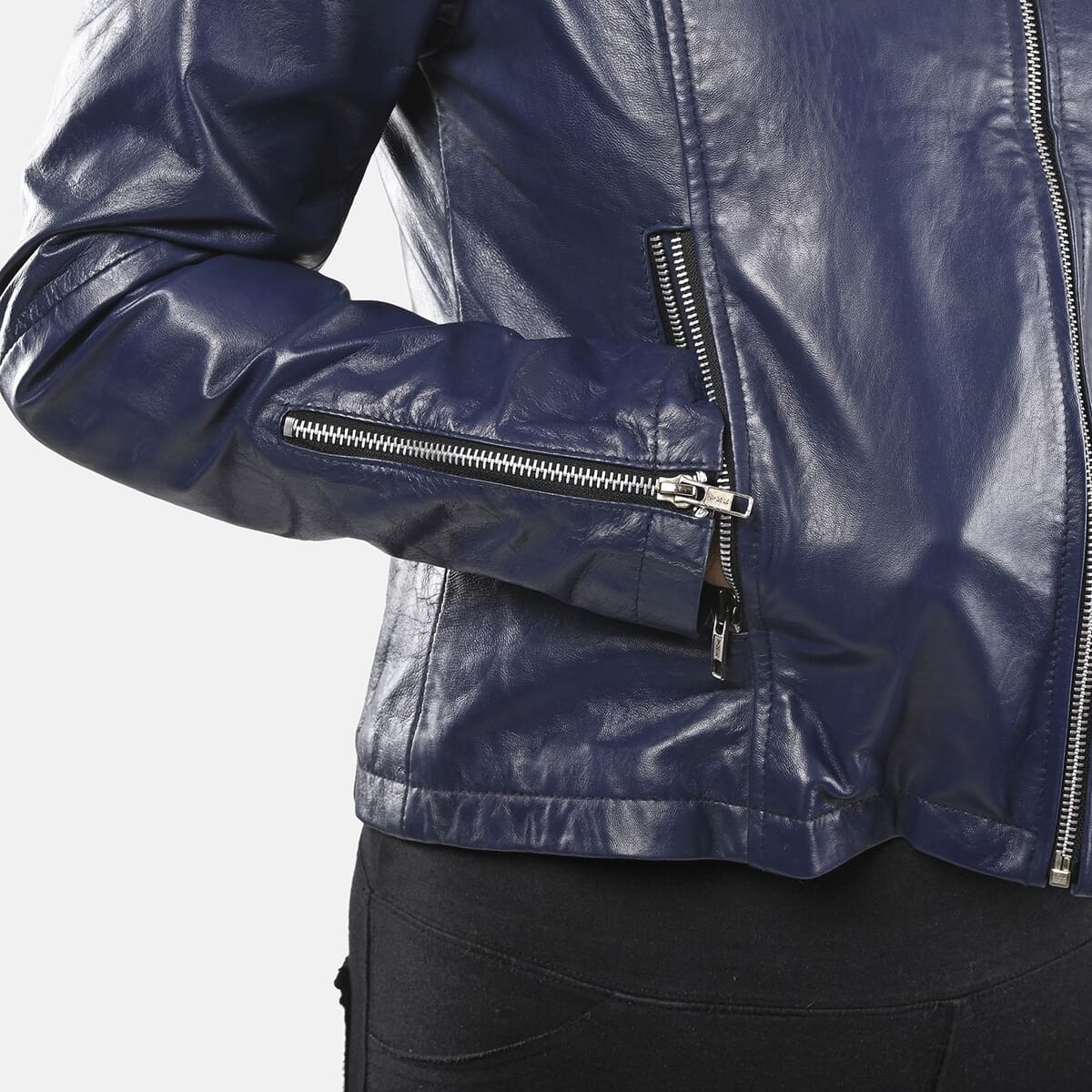 La Marey Navy Genuine Lambskin Leather Zip Up Jacket - M image number 3