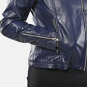 La Marey Navy Genuine Lambskin Leather Zip Up Jacket - M