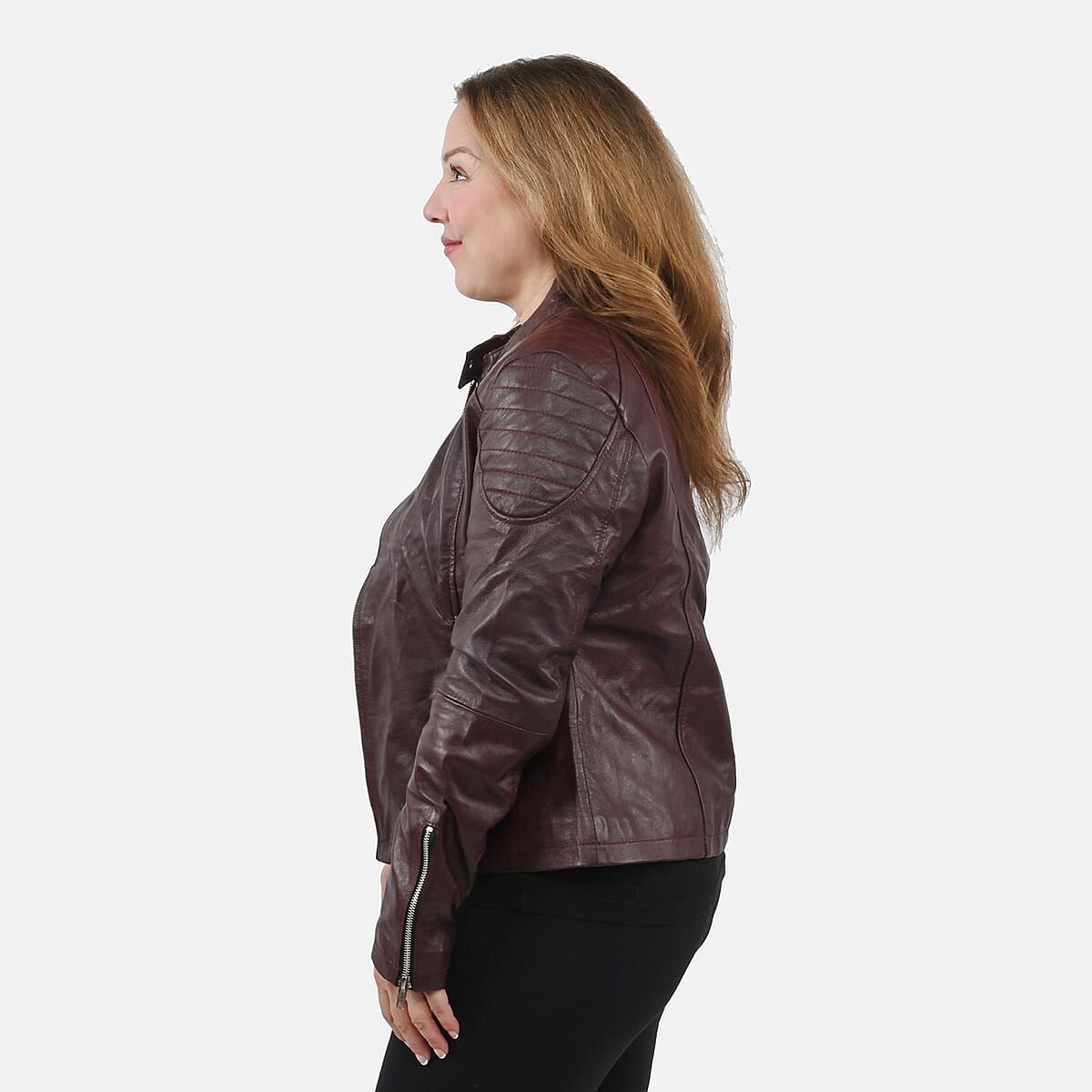 La Marey Mahogany Genuine Lambskin Leather Zip Up Jacket - S image number 2