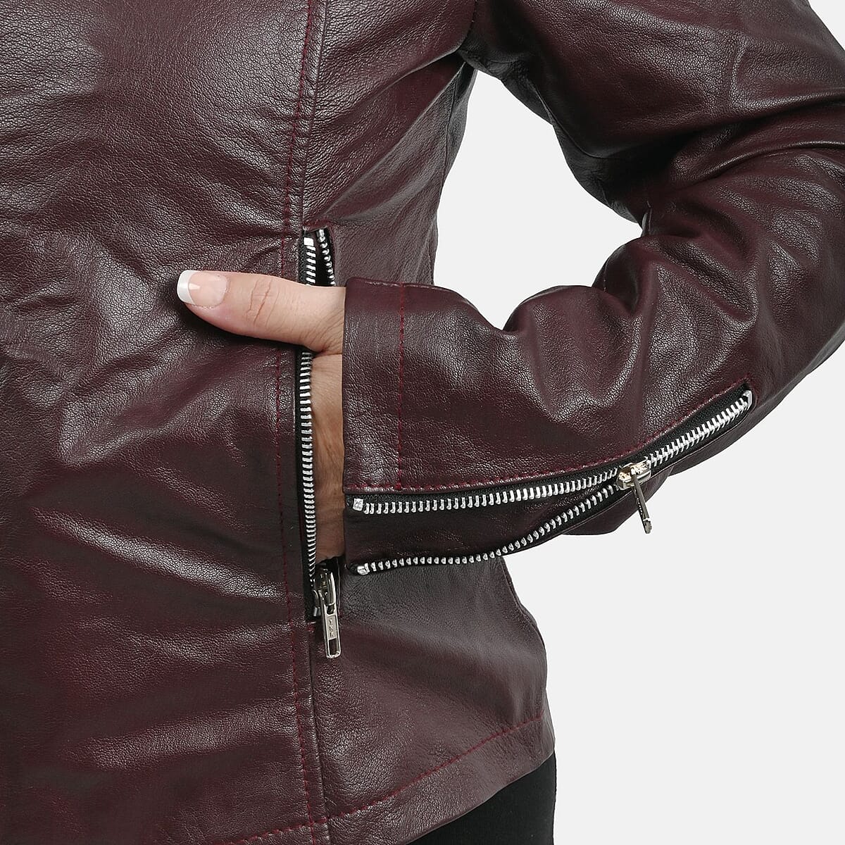 La Marey Mahogany Genuine Lambskin Leather Zip Up Jacket - S image number 4