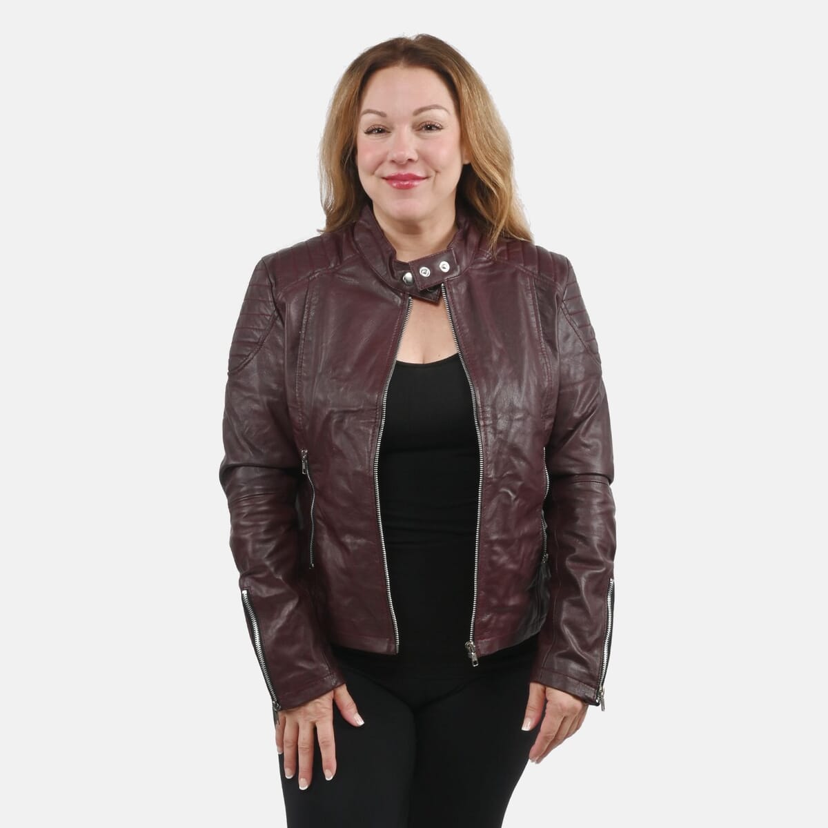 La Marey Mahogany Genuine Lambskin Leather Zip Up Jacket - L image number 0