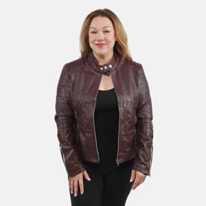 La Marey Mahogany Genuine Lambskin Leather Zip Up Jacket - L
