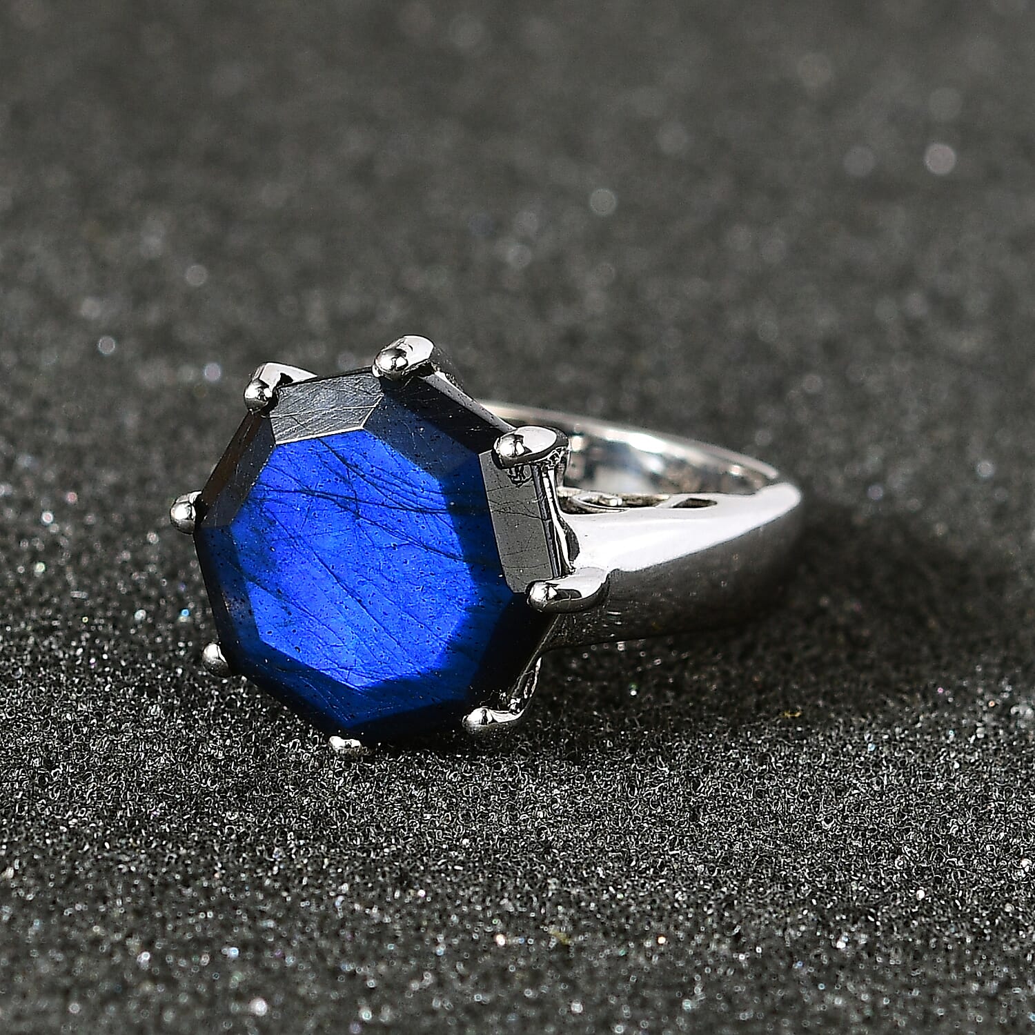 925 Silver Platinum Plated Natural Labradorite Solitaire Ring Size 10 Ct 10.2 - Picture 2 of 10