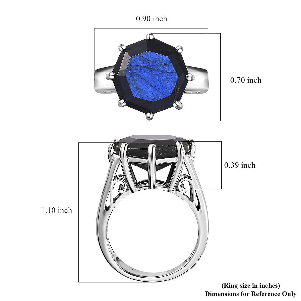 925 Silver Platinum Plated Natural Labradorite Solitaire Ring Size 10 Ct 10.2 - Picture 7 of 10