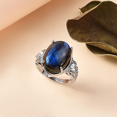 Malagasy Labradorite and Multi Gemstone Ring in Stainless Steel (Size 10.0) 14.75 ctw