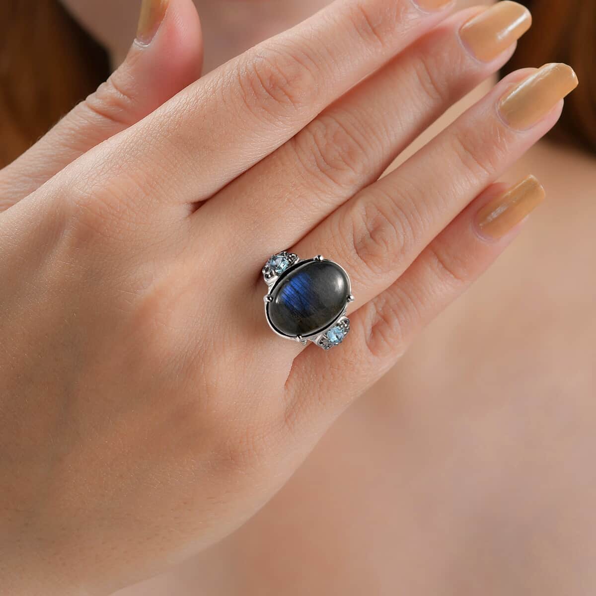 Malagasy Labradorite and Multi Gemstone Ring in Stainless Steel (Size 10.0) 14.75 ctw image number 2