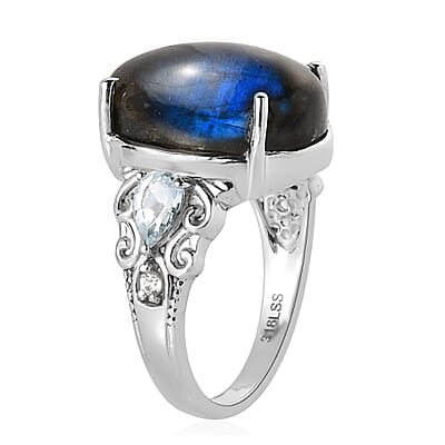 Malagasy Labradorite and Multi Gemstone Ring in Stainless Steel (Size 10.0) 14.75 ctw