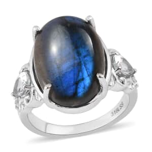 Malagasy Labradorite and Multi Gemstone Ring in Stainless Steel (Size 5.0) 14.75 ctw