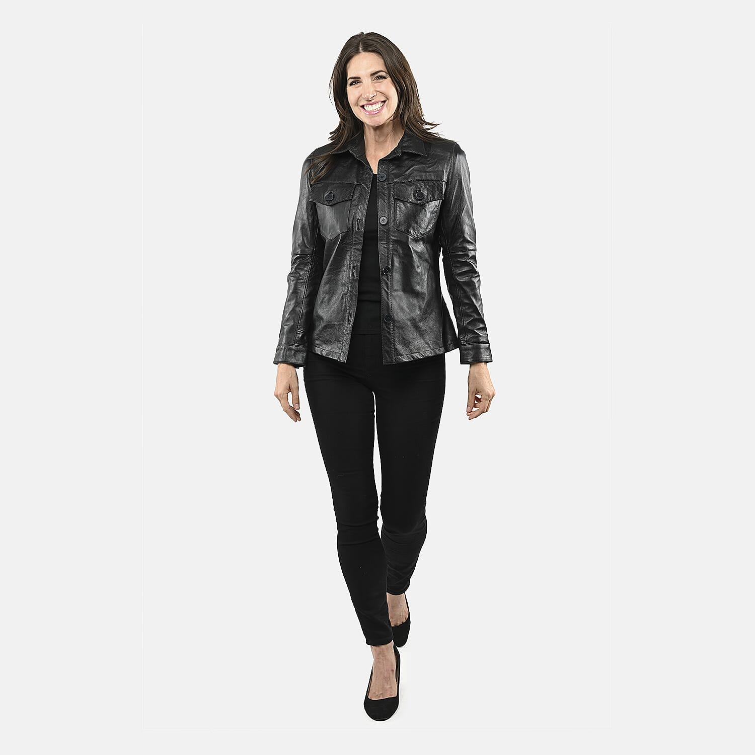 La Marey Black Genuine Lambskin Button-up Shacket - S
