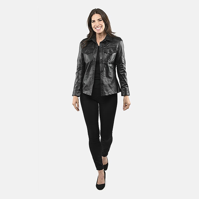 La Marey Black Genuine Lambskin Button-up Shacket - S