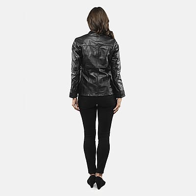La Marey Black Genuine Lambskin Button-up Shacket - S