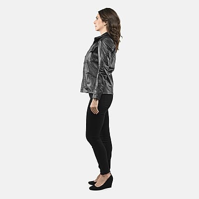 La Marey Black Genuine Lambskin Button-up Shacket - S