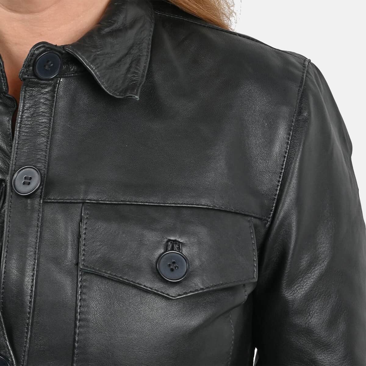 La Marey Black Genuine Lambskin Button-up Shacket - M image number 4