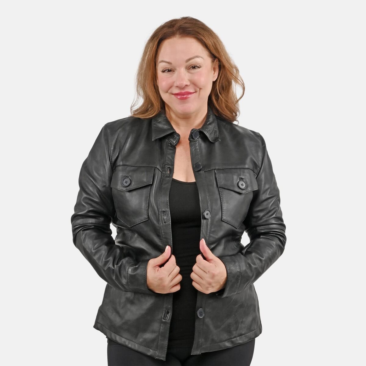 La Marey Black Genuine Lambskin Button-up Shacket - L image number 0