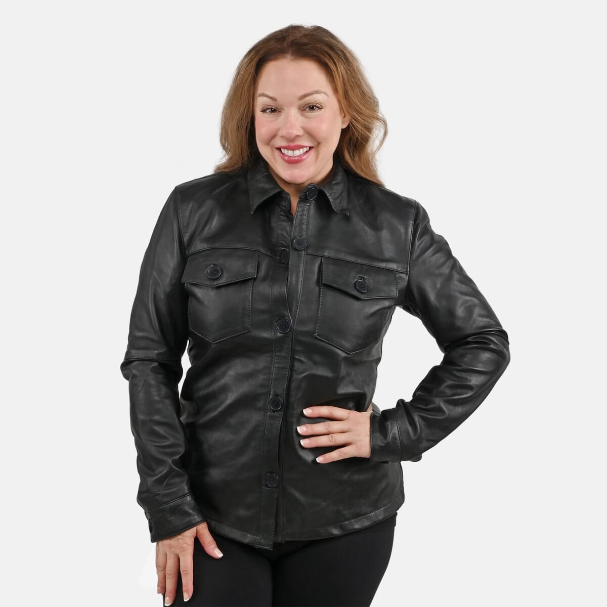 La Marey Black Genuine Lambskin Button-up Shacket - L image number 3