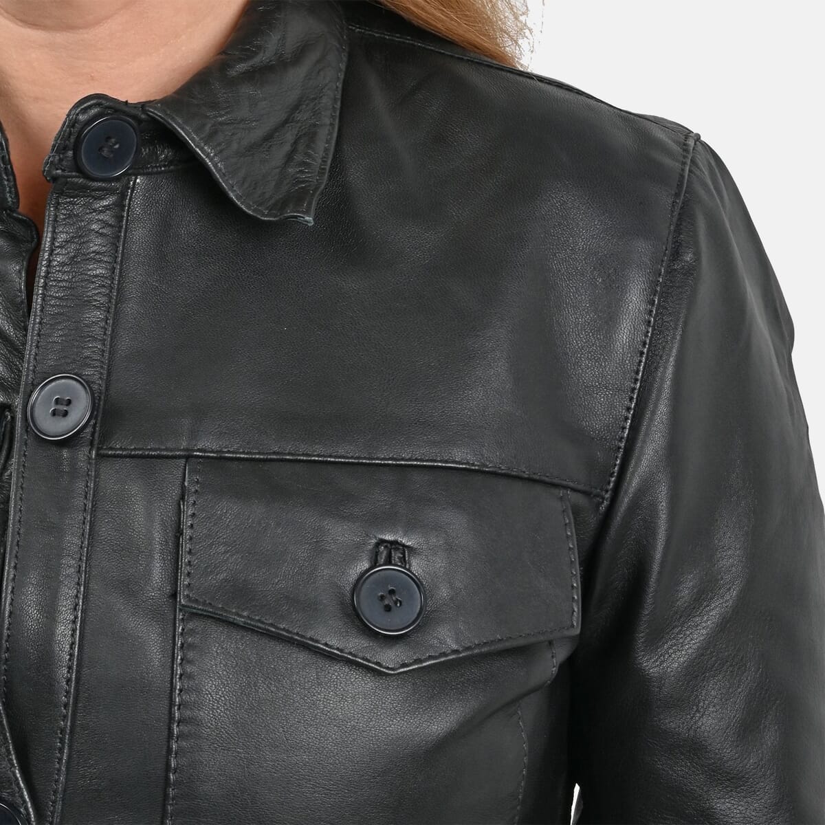 La Marey Black Genuine Lambskin Button-up Shacket - L image number 4