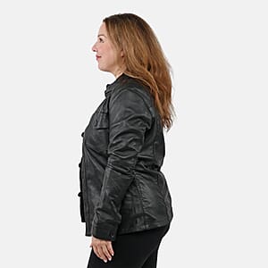 La Marey Black Genuine Lambskin Button-up Shacket - XL