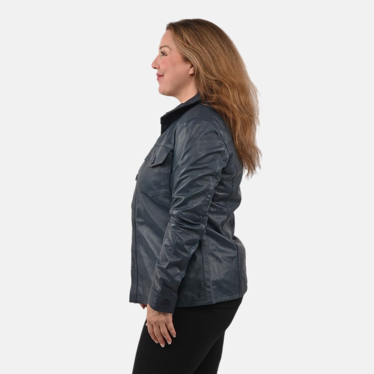 La Marey Navy Genuine Lambskin Button-up Shacket - M image number 2