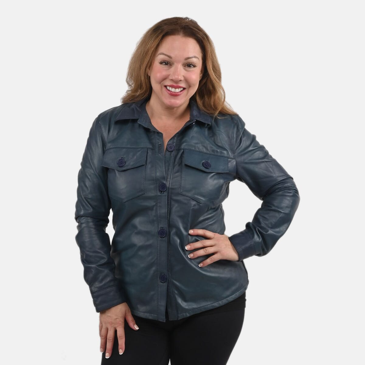 La Marey Navy Genuine Lambskin Button-up Shacket - M image number 3