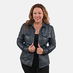 La Marey Navy Genuine Lambskin Button-up Shacket - XL