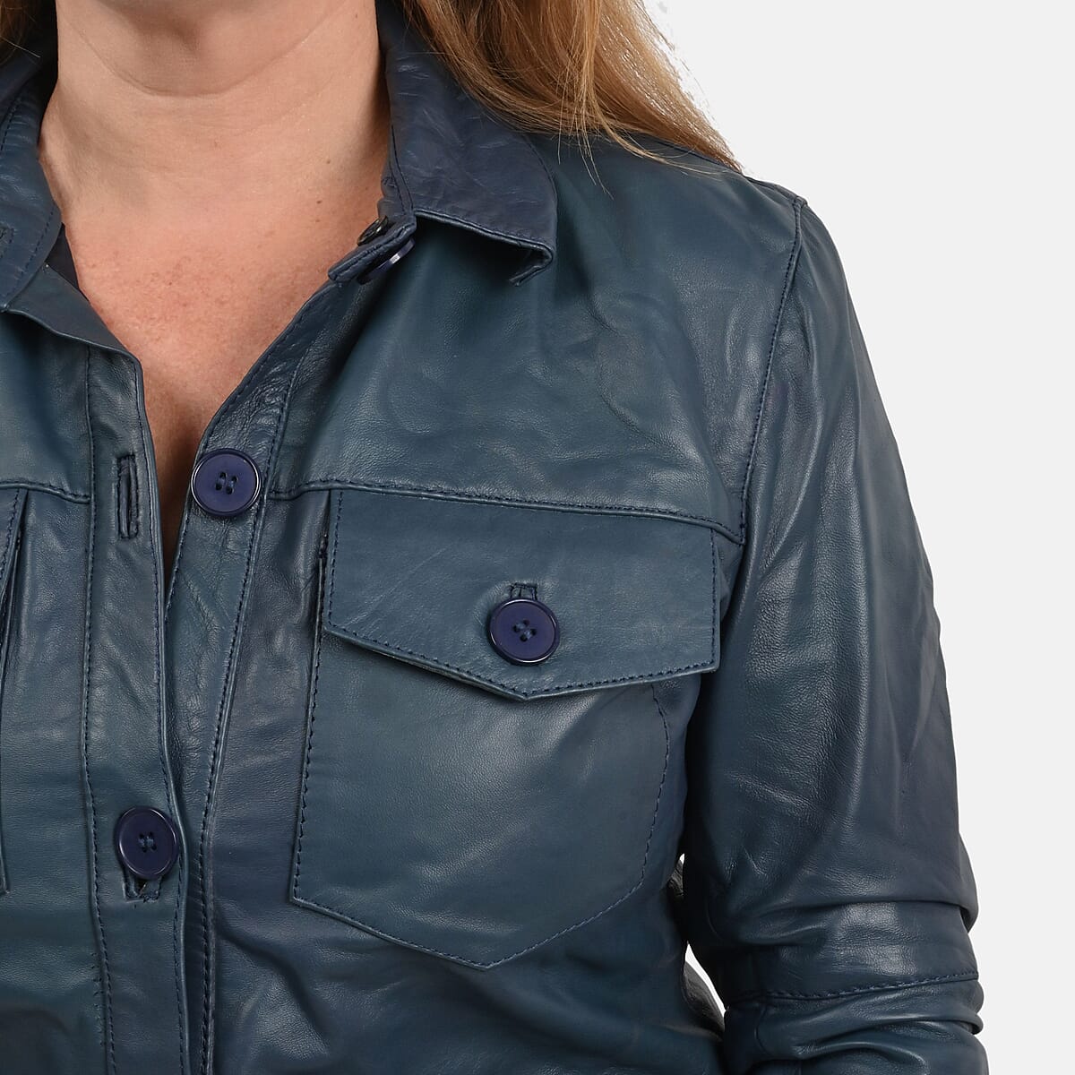 La Marey Navy Genuine Lambskin Button-up Shacket - XXL image number 4