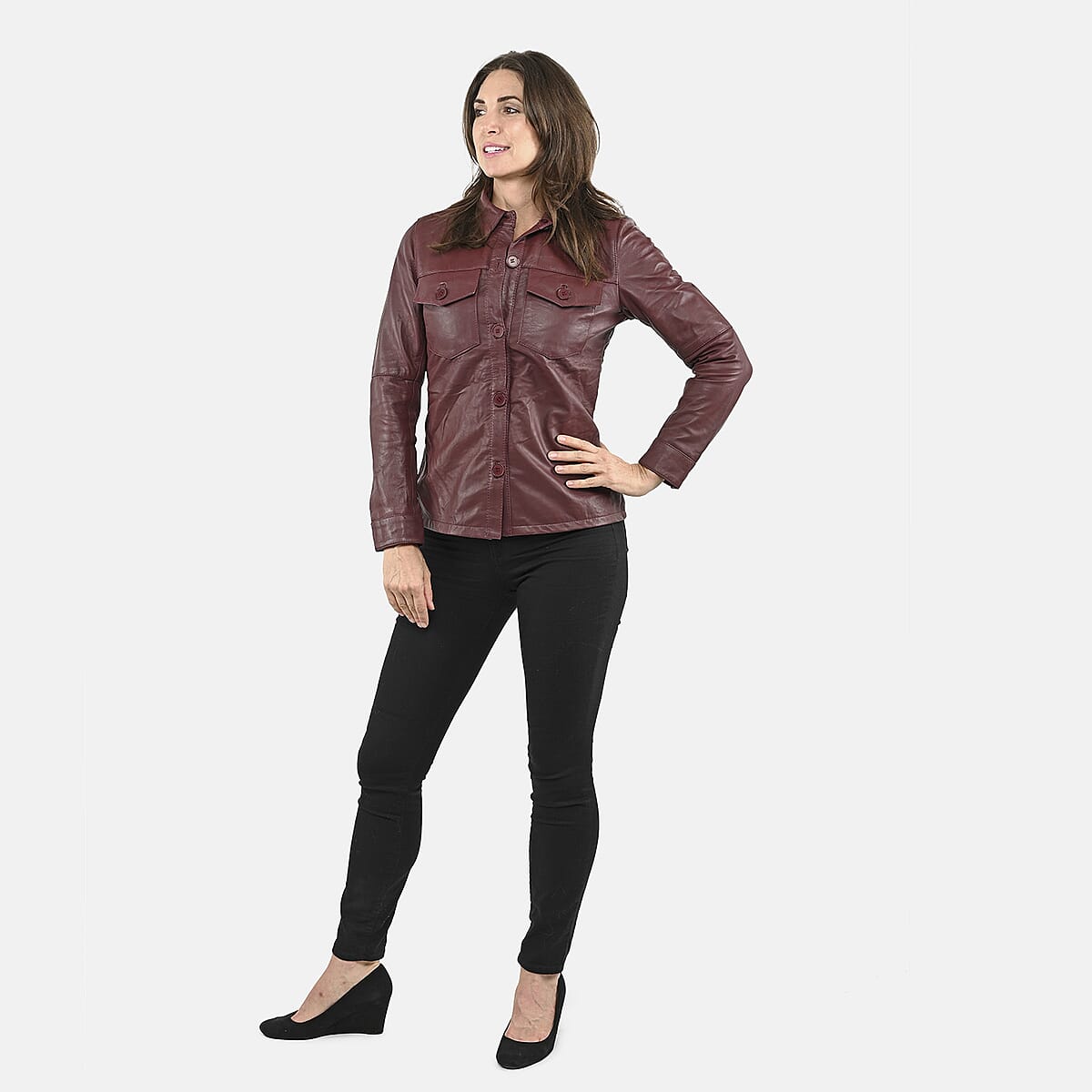 La Marey Mahogany Genuine Lambskin Button-up Shacket - S image number 3