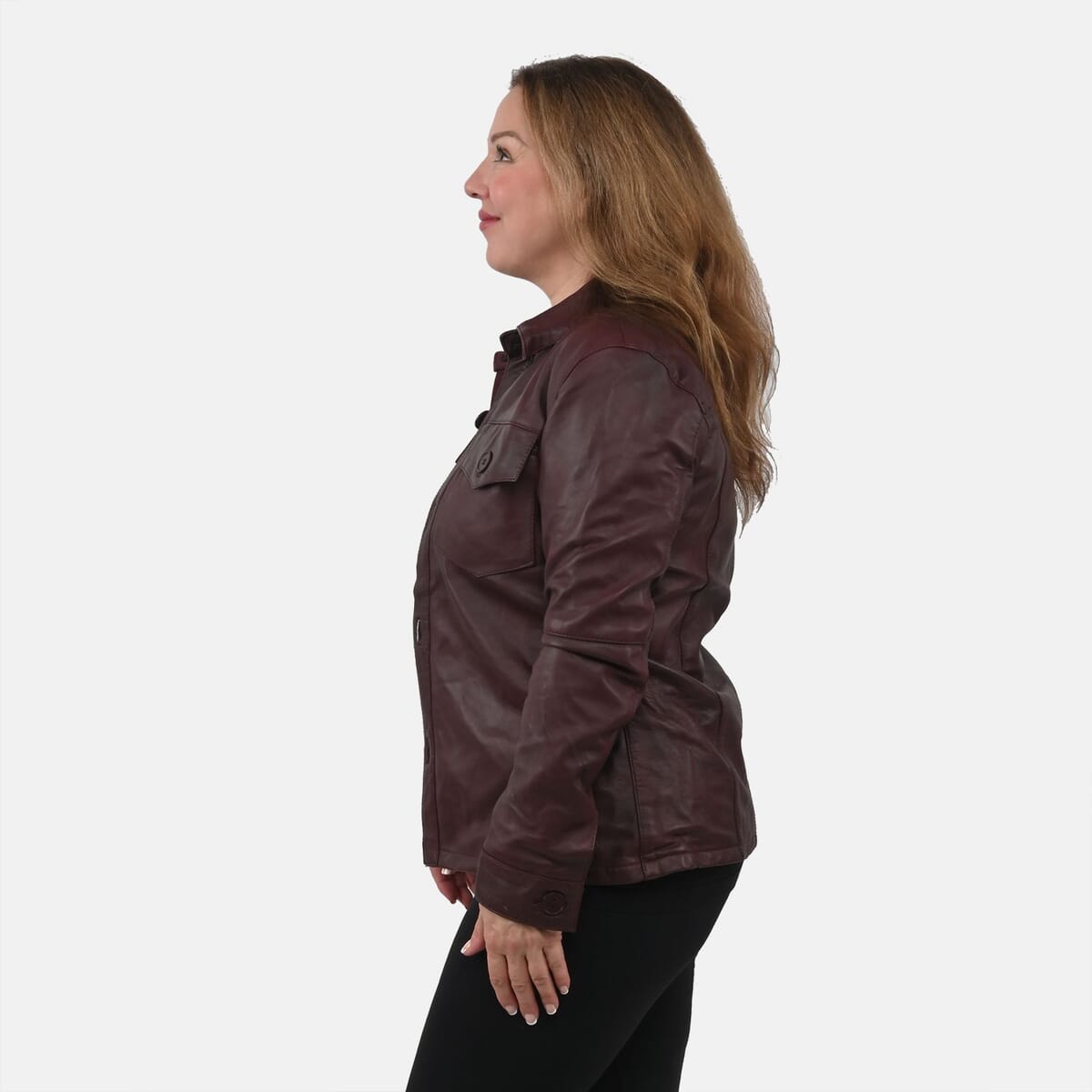 La Marey Mahogany Genuine Lambskin Button-up Shacket - M image number 2